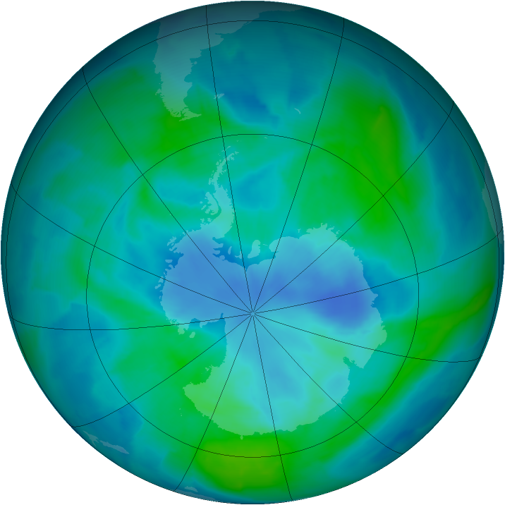 Antarctic ozone map for 02 March 2015
